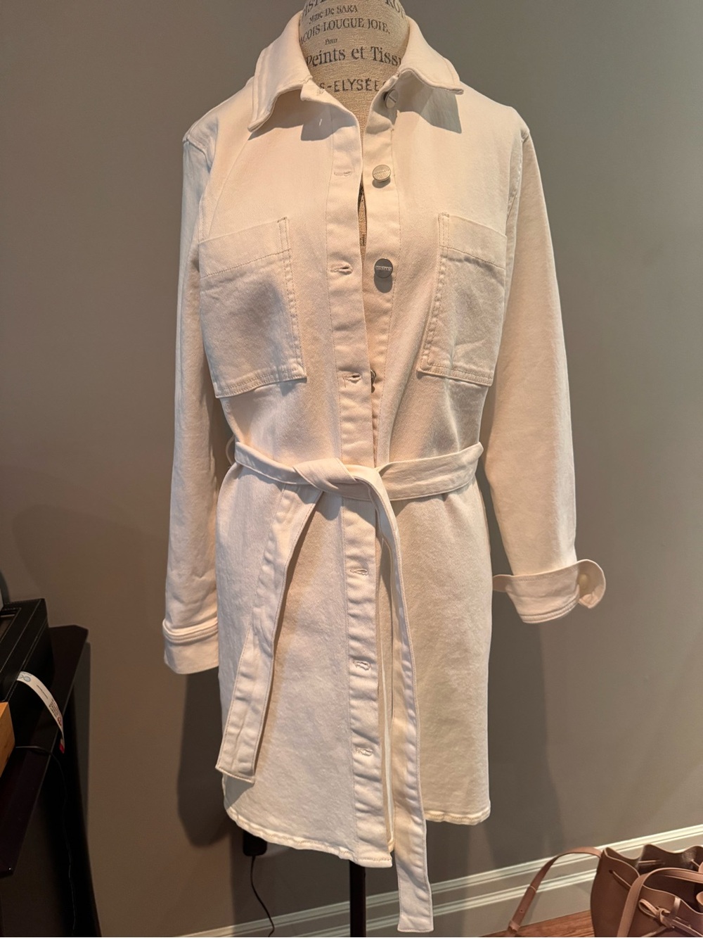 Women's Cream Belted Denim Dress or Jacket